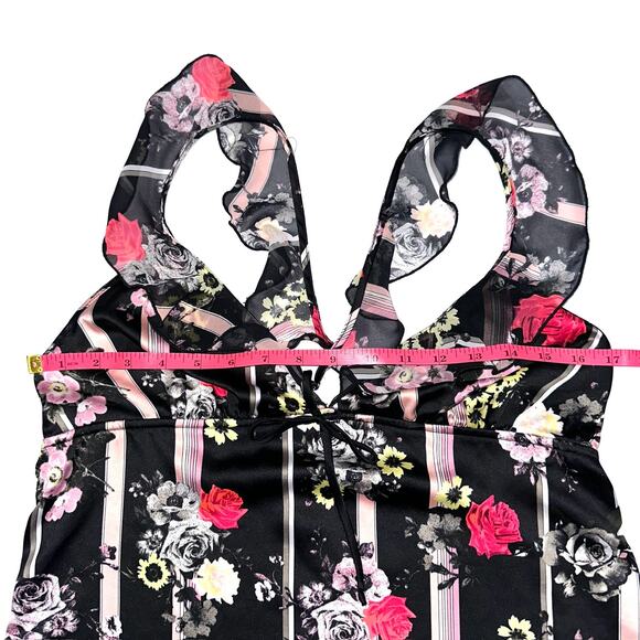 Victorias Secret Satin Black Rose Ruffle Strap Sleep Cami Tank Top Size Medium - Picture 10 of 12